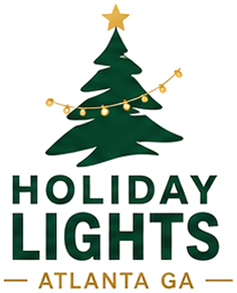 Holiday Lights Atlanta GA logo with Christmas tree and gold holiday lights